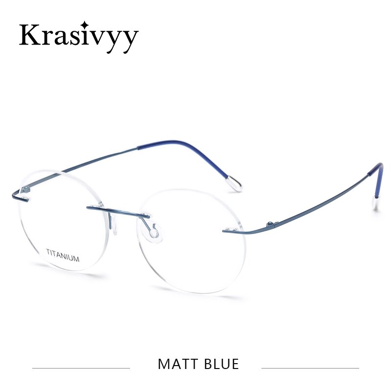 Krasivyy Unisex Rimless Round Titanium Eyeglasses Kr6012 Rimless Krasivyy Matt Blue