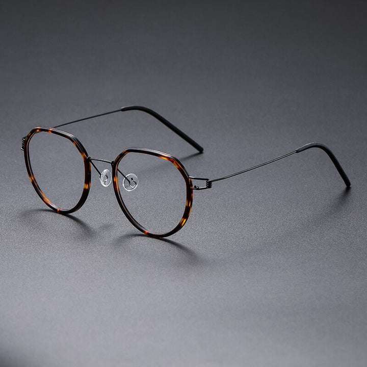 Gatenac Unisex Full Rim Polygon Square Titanium Alloy Screwless Frame Eyeglasses Gxyj691 Full Rim Gatenac Tortoise Black