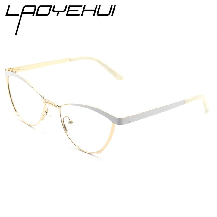 Laoyehui Women's Eyeglasses Cat Eye Alloy Frame 5821 Full Rim Laoyehui White