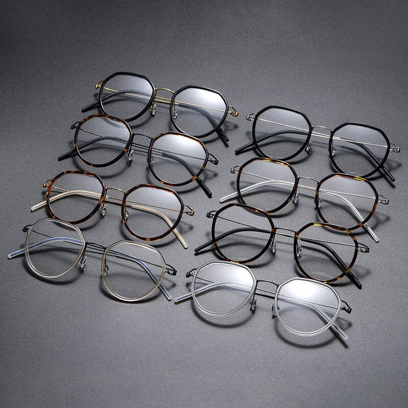 Gatenac Unisex Full Rim Polygon Square Titanium Alloy Screwless Frame Eyeglasses Gxyj691 Full Rim Gatenac