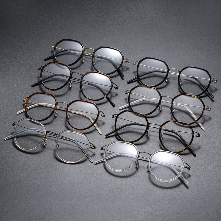 Gatenac Unisex Full Rim Polygon Square Titanium Alloy Screwless Frame Eyeglasses Gxyj691 Full Rim Gatenac