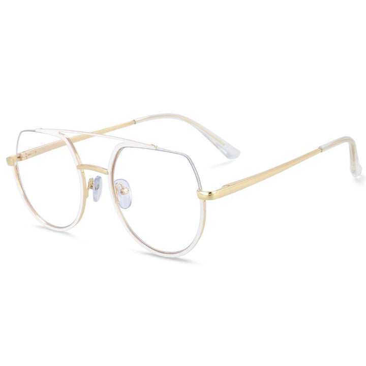 CCspace Unisex Semi Rim Oversized Round Double Bridge Alloy Eyeglasses 54071 Semi Rim CCspace China white
