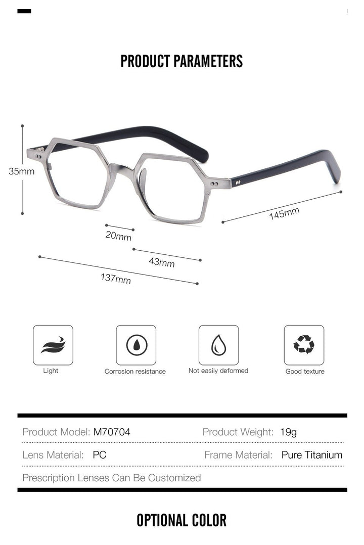 Muzz Men's Full Rim Irregular Square Brushed Titanium Acetate Frame Eyeglasses M70704 Full Rim Muzz