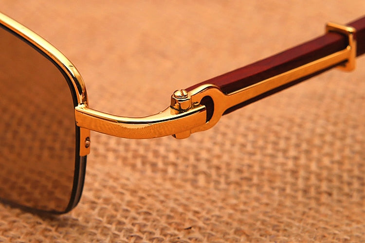 Vazrobe Unisex Semi Rim Rectangle Wood Titanium UV400 Sunglasses 3757 Sunglasses Vazrobe