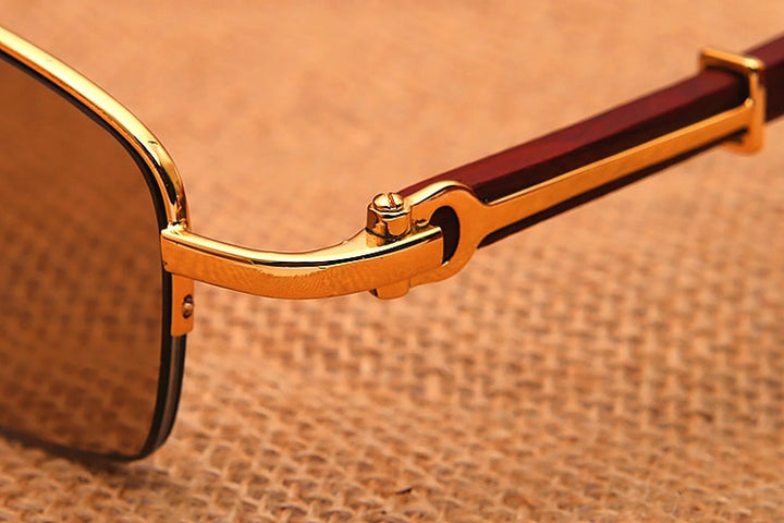 Vazrobe Unisex Semi Rim Rectangle Wood Titanium UV400 Sunglasses 3757 Sunglasses Vazrobe