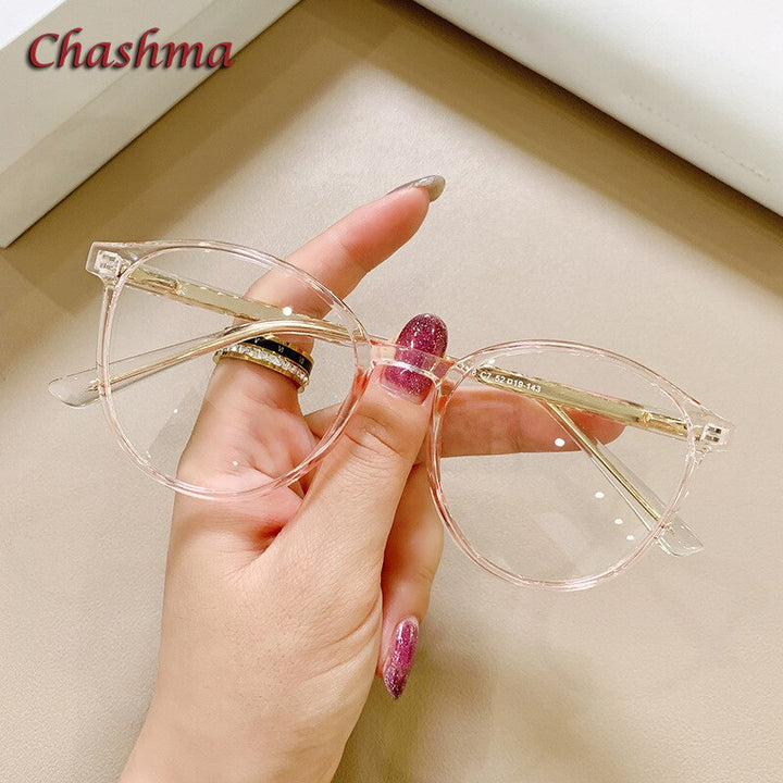 Chashma Ochki Women's Full Rim Round Tr 90 Titanium Eyeglasses 7838 Full Rim Chashma Ochki Pink Transparent  