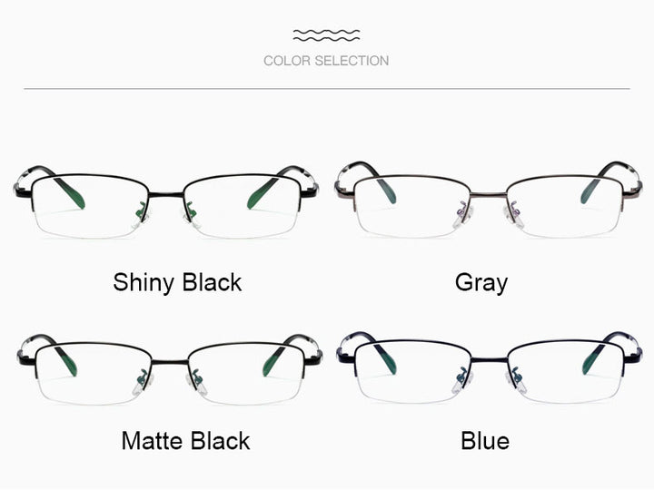 Hotony Men's Semi Rim Titanium Alloy Rectangle Frame Eyeglasses 9071 Semi Rim Hotony