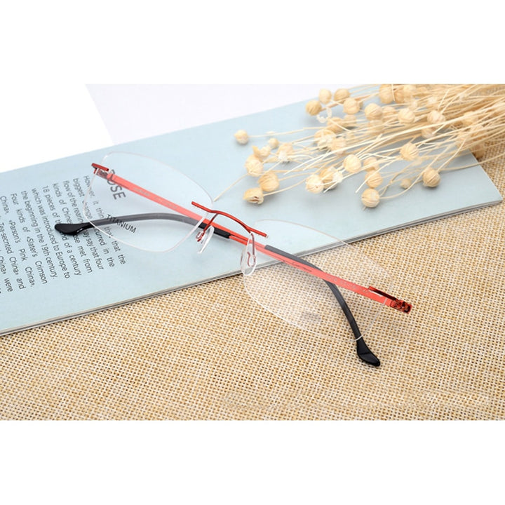 Hotony Unisex Rimless Alloy Frame Rectangle Lens Eyeglasses Rw004 Rimless Hotony