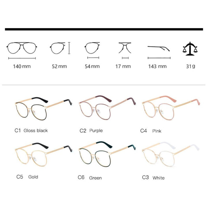 Hotony Women's Full Rim Round Cat Eye TR 90 Alloy Frame Eyeglasses 95785 Full Rim Hotony