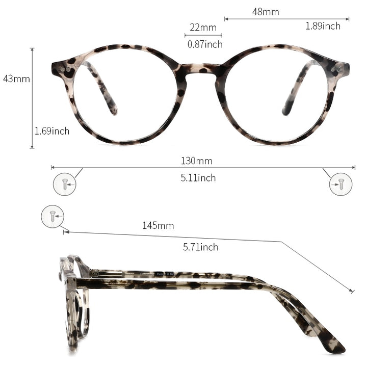 Kansept Unisex Full Rim Round Acetate Titanium Frame Eyeglasses Cp1007 Full Rim Kansept