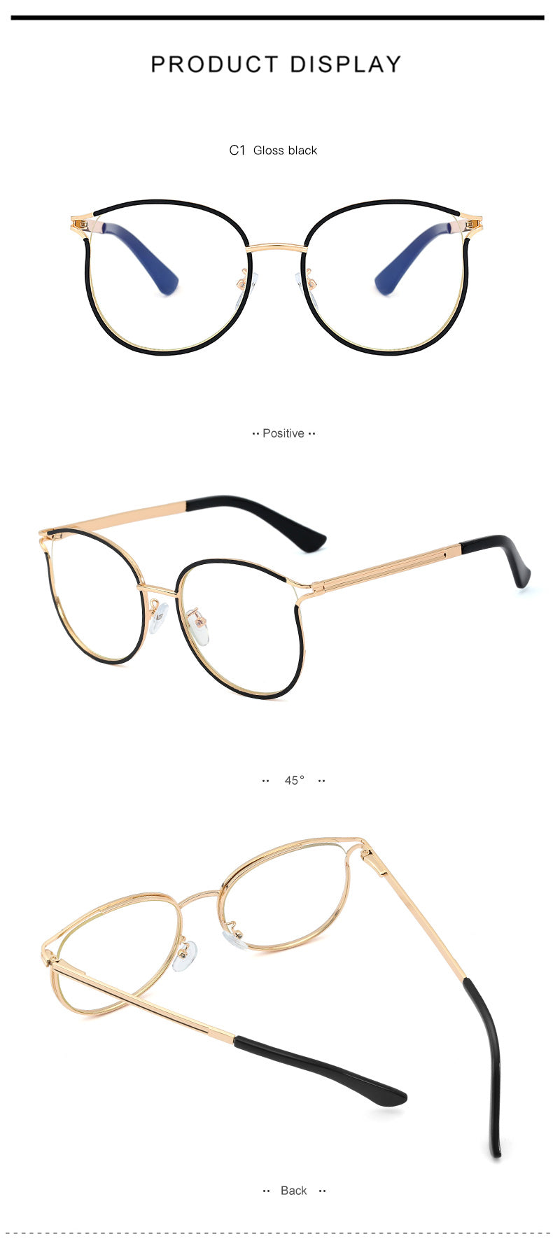 Hotony Women's Full Rim Round Cat Eye TR 90 Alloy Frame Eyeglasses 95785 Full Rim Hotony