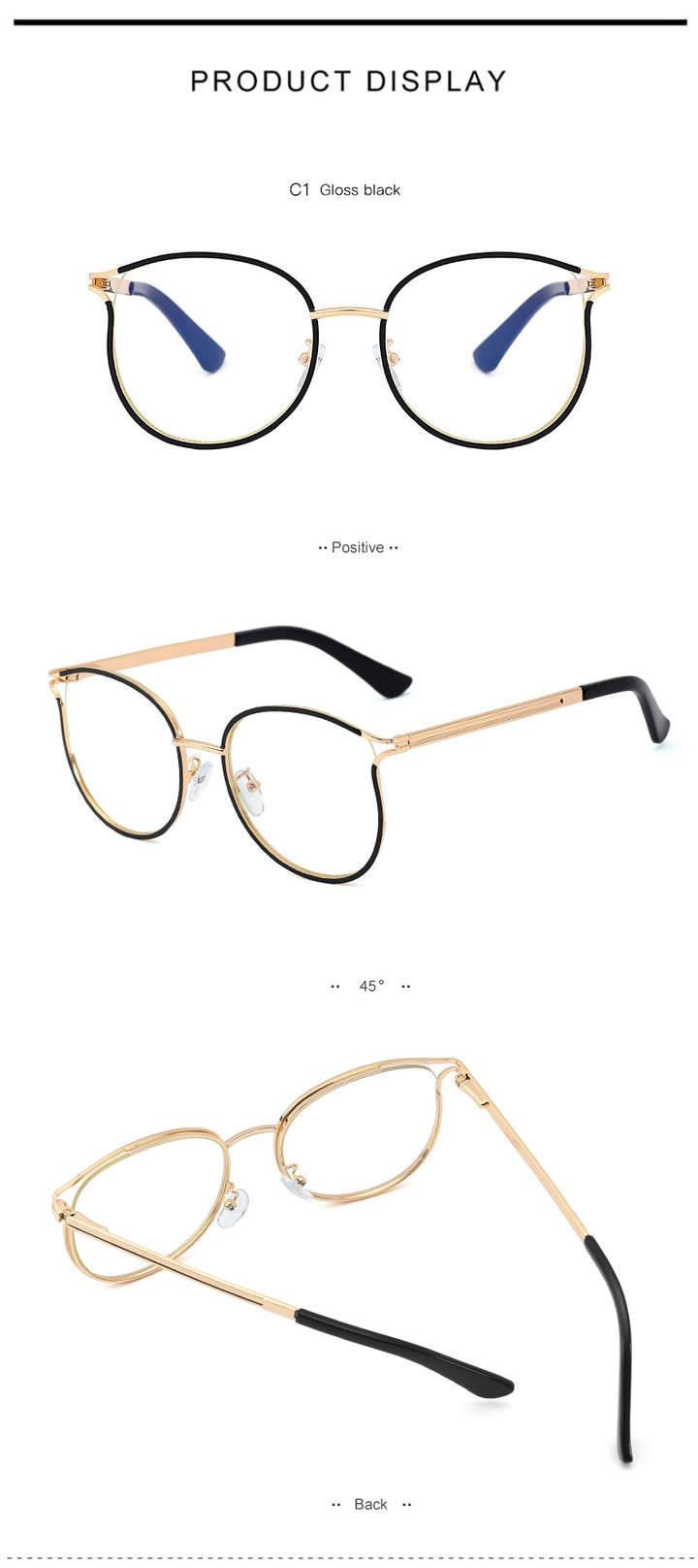 Hotony Women's Full Rim Round Cat Eye TR 90 Alloy Frame Eyeglasses 95785 Full Rim Hotony