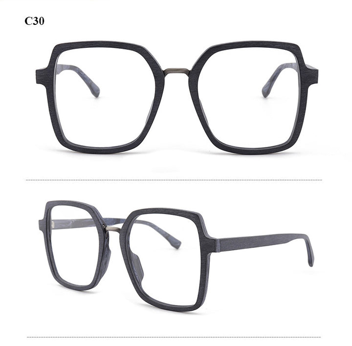 Hdcrafter Unisex Full Rim Polygonal Wood Frame Eyeglasses 6109 Full Rim Hdcrafter Eyeglasses