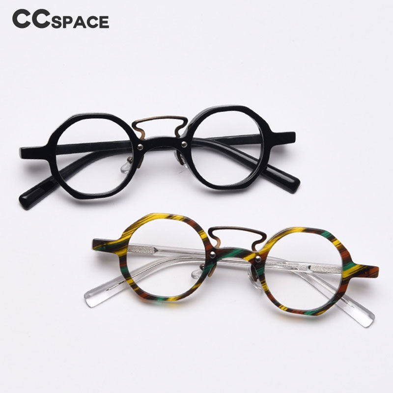 CCspace Unisex Full Rim Round Polygon Acetate Double Bridge Frame Eyeglasses 49833 Full Rim CCspace