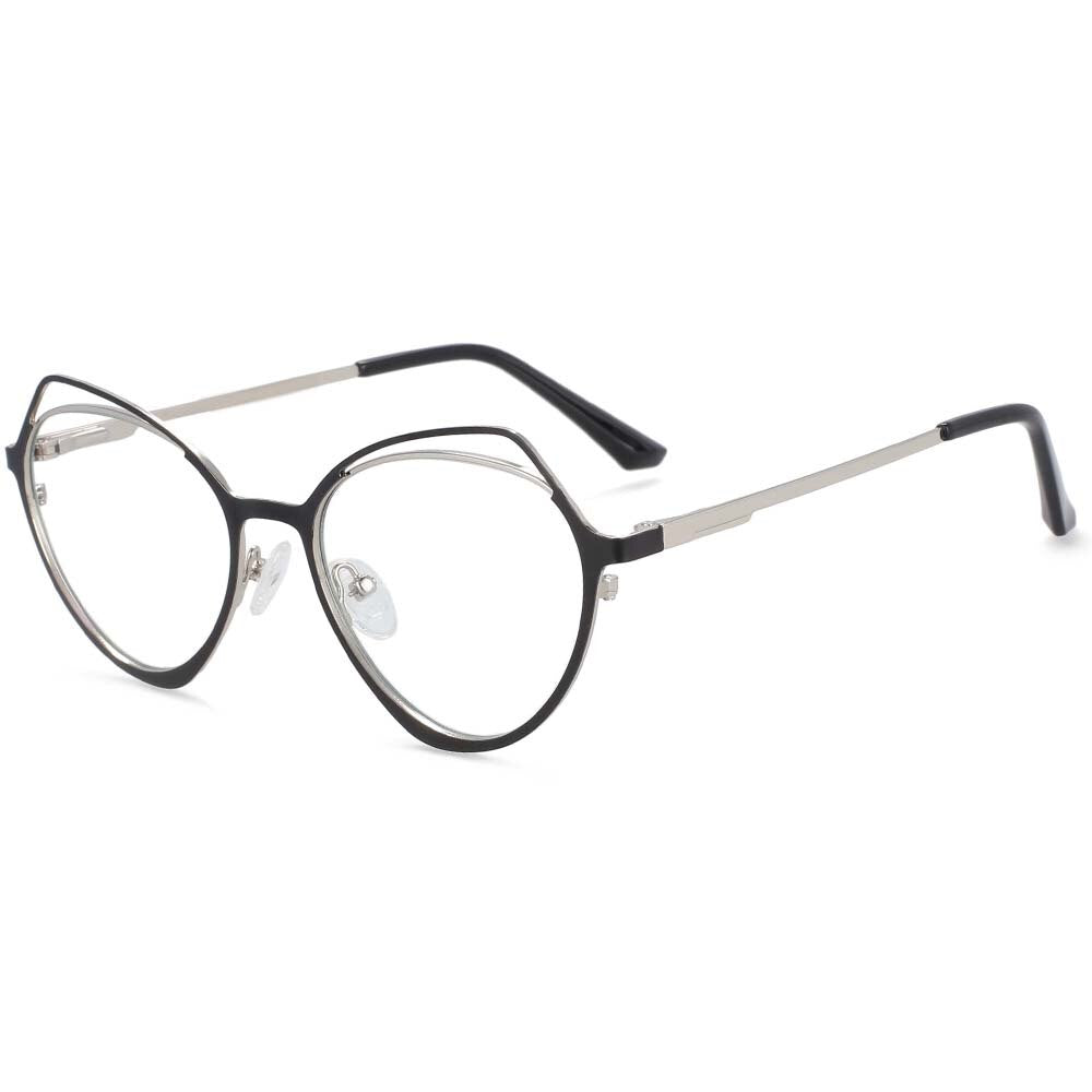 CCspace Women's Full Rim Irregular Cat Eye Alloy Frame Eyeglasses 54103 Full Rim CCspace China black