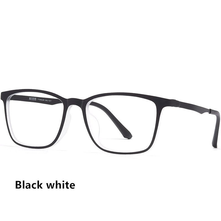 Yimaruili Men's Eyeglasses Square Full Rim Titanium Y8808 Full Rim Yimaruili Eyeglasses Black White