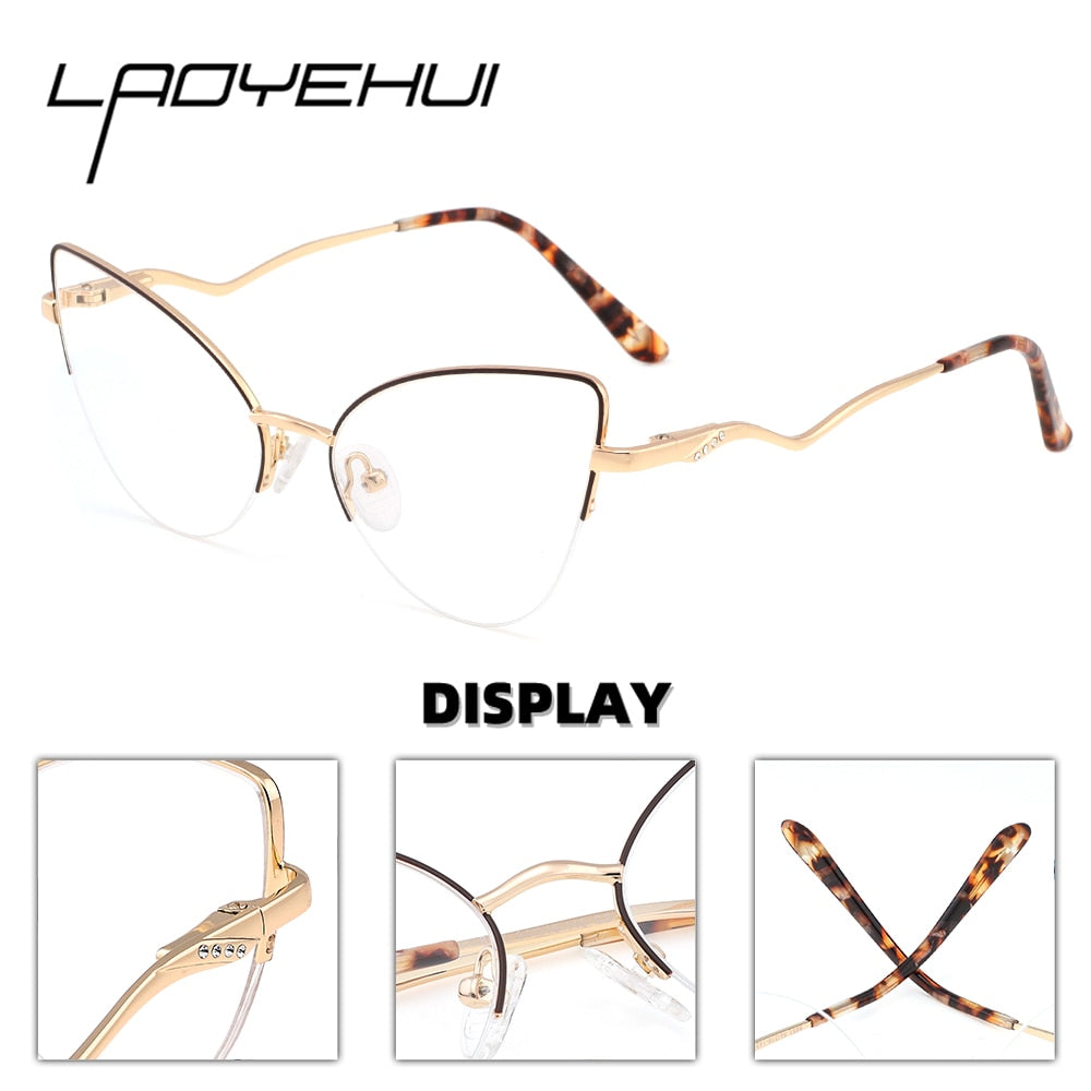 Laoyehui Women's Semi Rim Cat Eye Alloy Frame Reading Glasses 84511 Reading Glasses Laoyehui