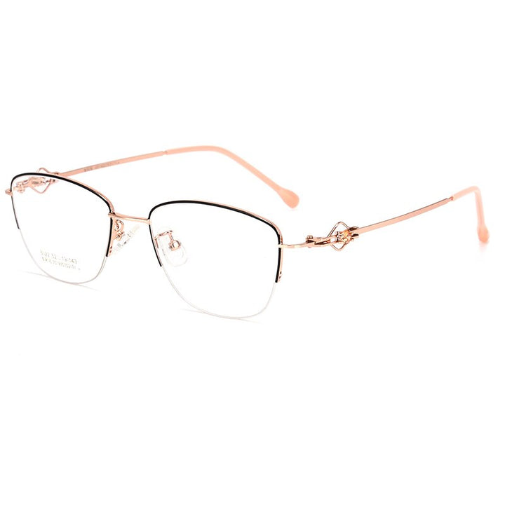 Women's Semi Rim Cat Eye Alloy Eyeglasses Hollow Temple Gm8022 Semi Rim Bclear