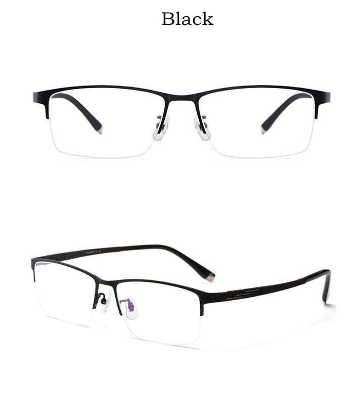 Yimaruili Men's Semi Rim Titanium Rectangular Frame Eyeglasses HT0186 Semi Rim Yimaruili Eyeglasses
