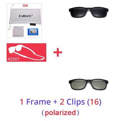 Ralferty Men's Full Rim Square Tr 90 Eyeglasses Clip On Sunglasses With Clip Ons Ralferty 1 Frame 2 Clip 16 Full black frame