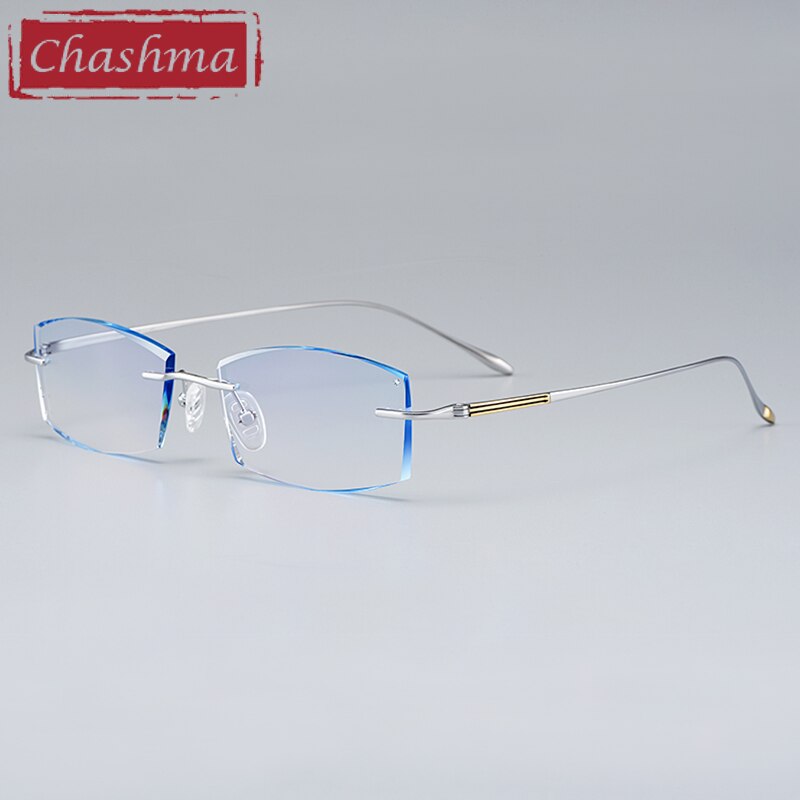 Chashma Ottica Unisex Rimless Rectangle Titanium Eyeglasses Tinted Lenses 9083 Rimless Chashma Ottica Silver Blue