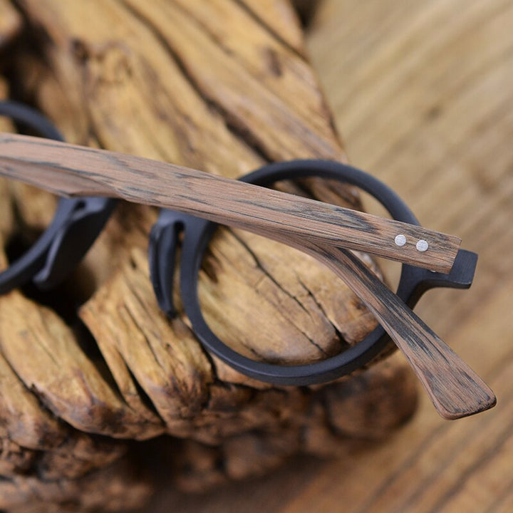 Hdcrafter Unisex Full Rim Round Acetate Wood Frame Eyeglasses Ft1906 Full Rim Hdcrafter Eyeglasses