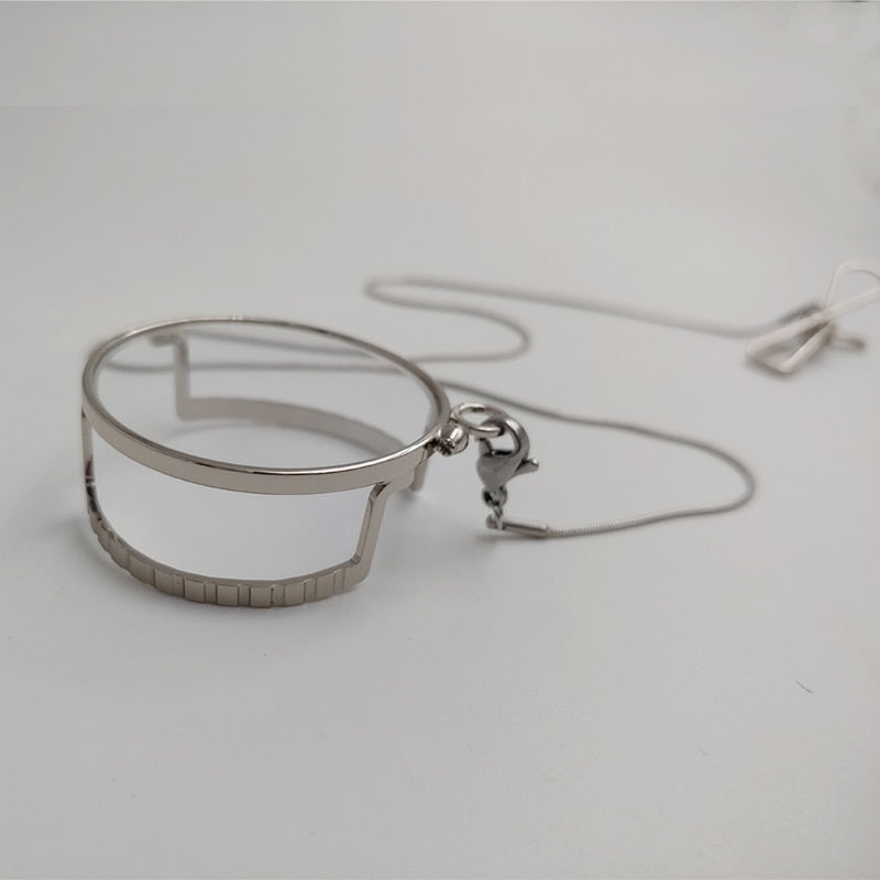 Yujo Unisex Full Rim Round Alloy Single Lens Monocle With Chain Y034 Monocle Yujo Silver China