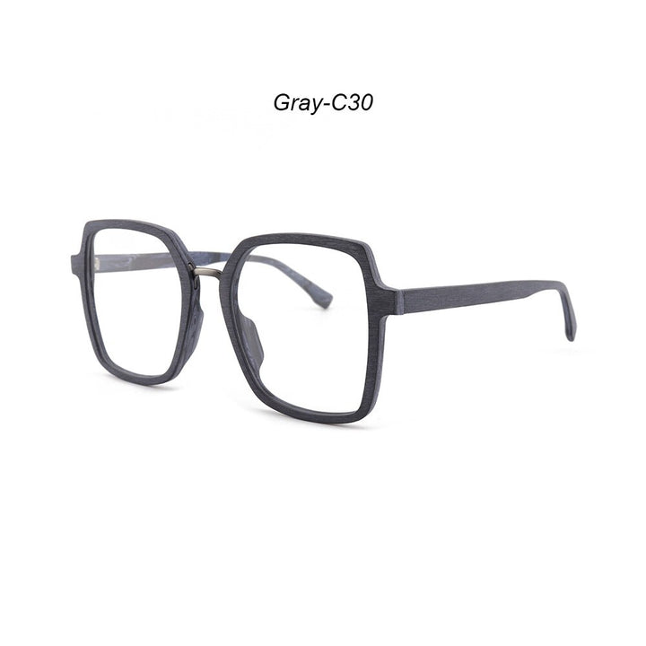 Hdcrafter Unisex Full Rim Polygonal Wood Frame Eyeglasses 6109 Full Rim Hdcrafter Eyeglasses Gray-C30