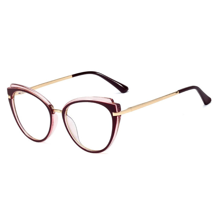 CCspace Women's Full Rim Cat Eye Tr 90 Titanium Frame Eyeglasses 48270 Full Rim CCspace C3Red