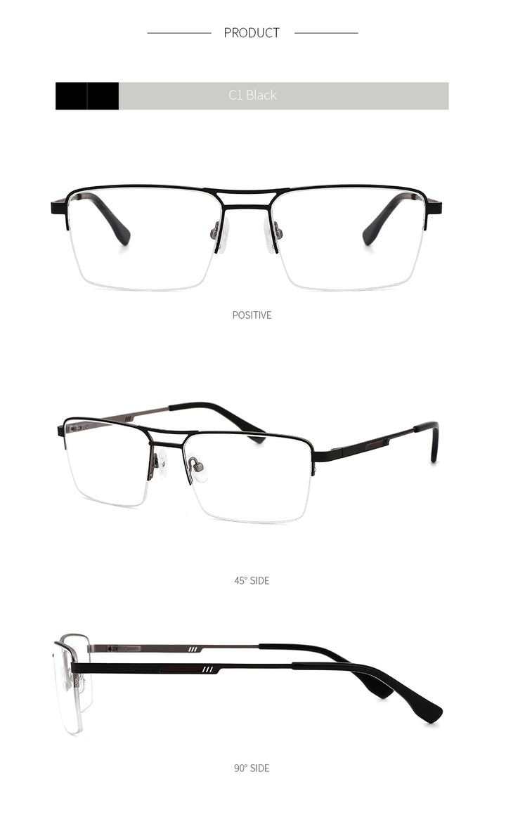 Kansept Men's Semi Rim Square Double Bridge Stainless Steel Frame Eyeglasses Me2360 Semi Rim Kansept