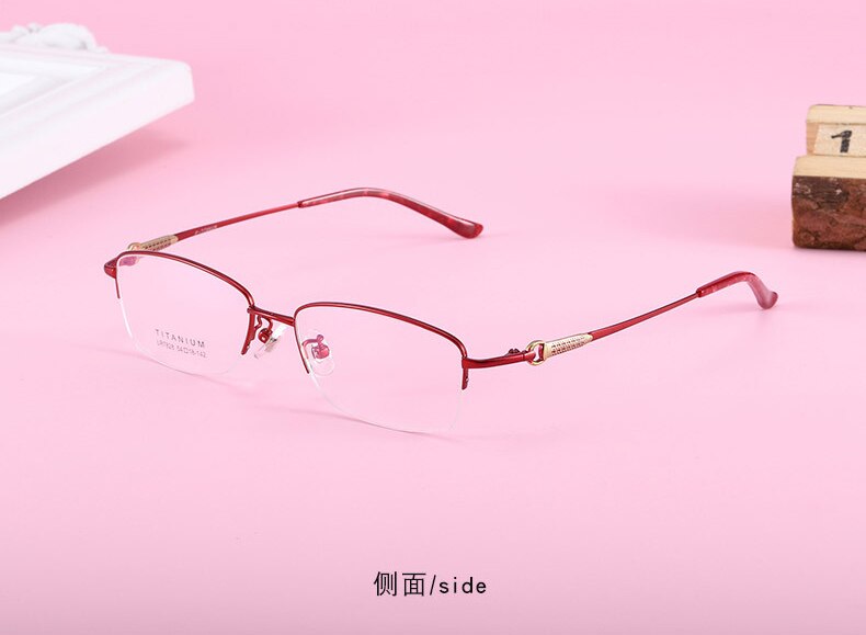 Women's Rectangular Half Rim Titanium Frame Eyeglasses Lr7828 Semi Rim Bclear red gold