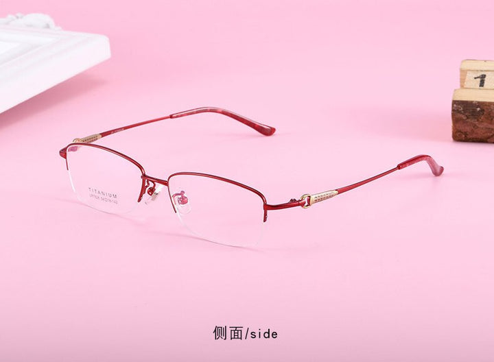 Women's Rectangular Half Rim Titanium Frame Eyeglasses Lr7828 Semi Rim Bclear red gold