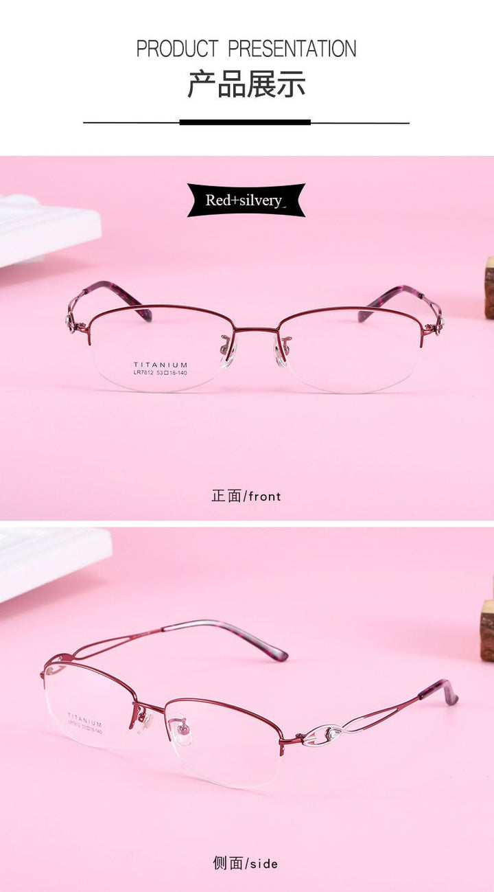 Women's Hollow Jeweled Temple Semi Rim Frame Eyeglasses Lr7812 Semi Rim Bclear