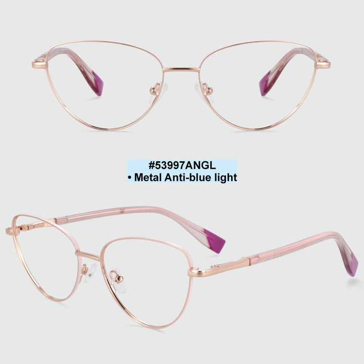 CCspace Women's Full Rim Cat Eye Alloy Frame Eyeglasses 53997 Full Rim CCspace gold pink