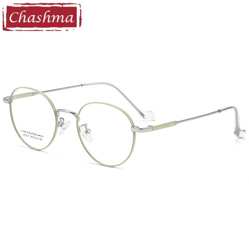 Chashma Ottica Unisex Full Rim Oval Stainless Steel Eyeglasses A017 Full Rim Chashma Ottica Green Silver