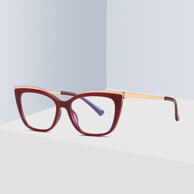 Hotochki Women's Full Rim Cat Eye Alloy Acetate Frame Eyeglasses 2049 Full Rim Hotochki