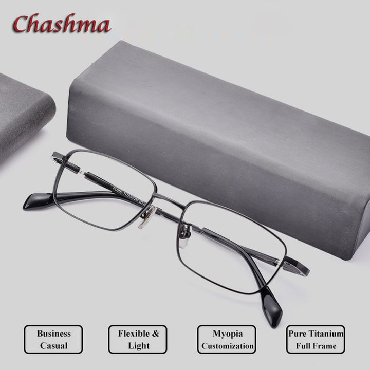 Chashma Ochki Unisex Full Rim Small Square Titanium Eyeglasses 85927 Full Rim Chashma Ochki
