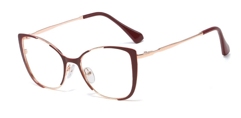 CCspace Unisex Semi Rim Cat Eye Alloy Frame Eyeglasses 45955 Semi Rim CCspace C7 red