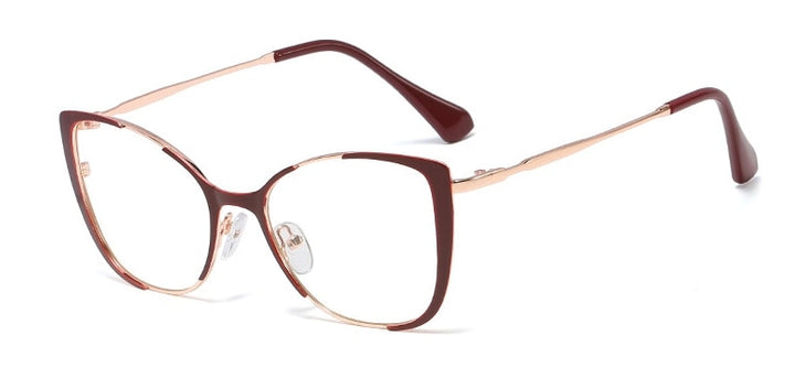 CCspace Unisex Semi Rim Cat Eye Alloy Frame Eyeglasses 45955 Semi Rim CCspace C7 red