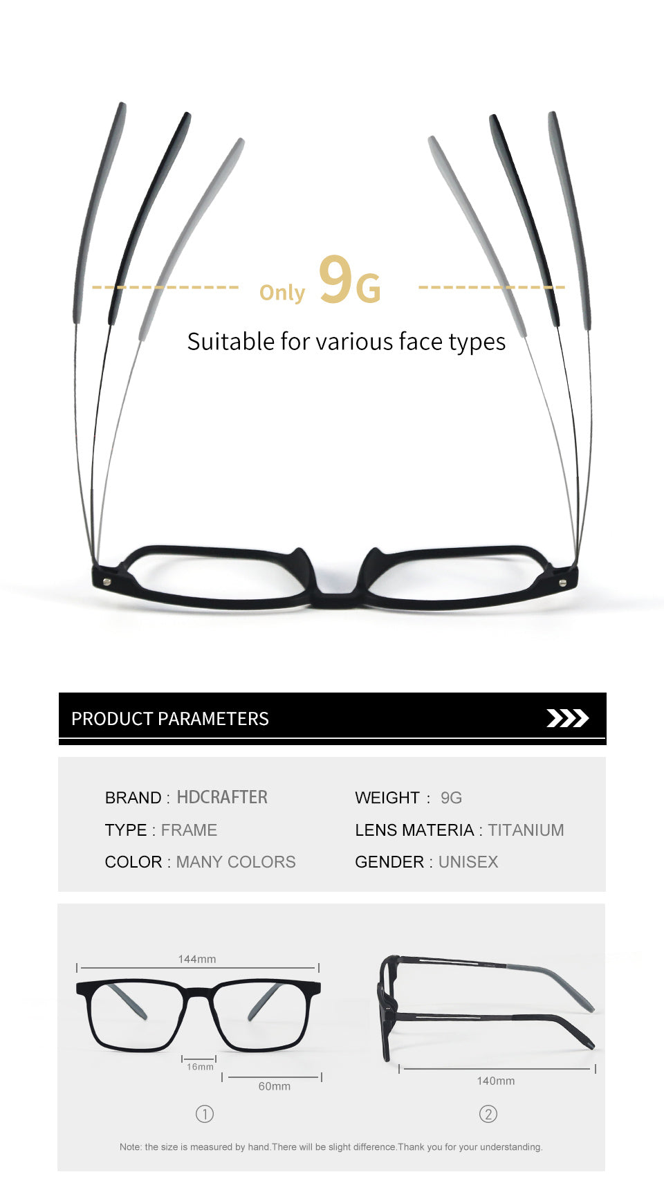 Hdcrafter Men's Full Rim Square Tr 90 Titanium Frame Eyeglasses 1601 Full Rim Hdcrafter Eyeglasses
