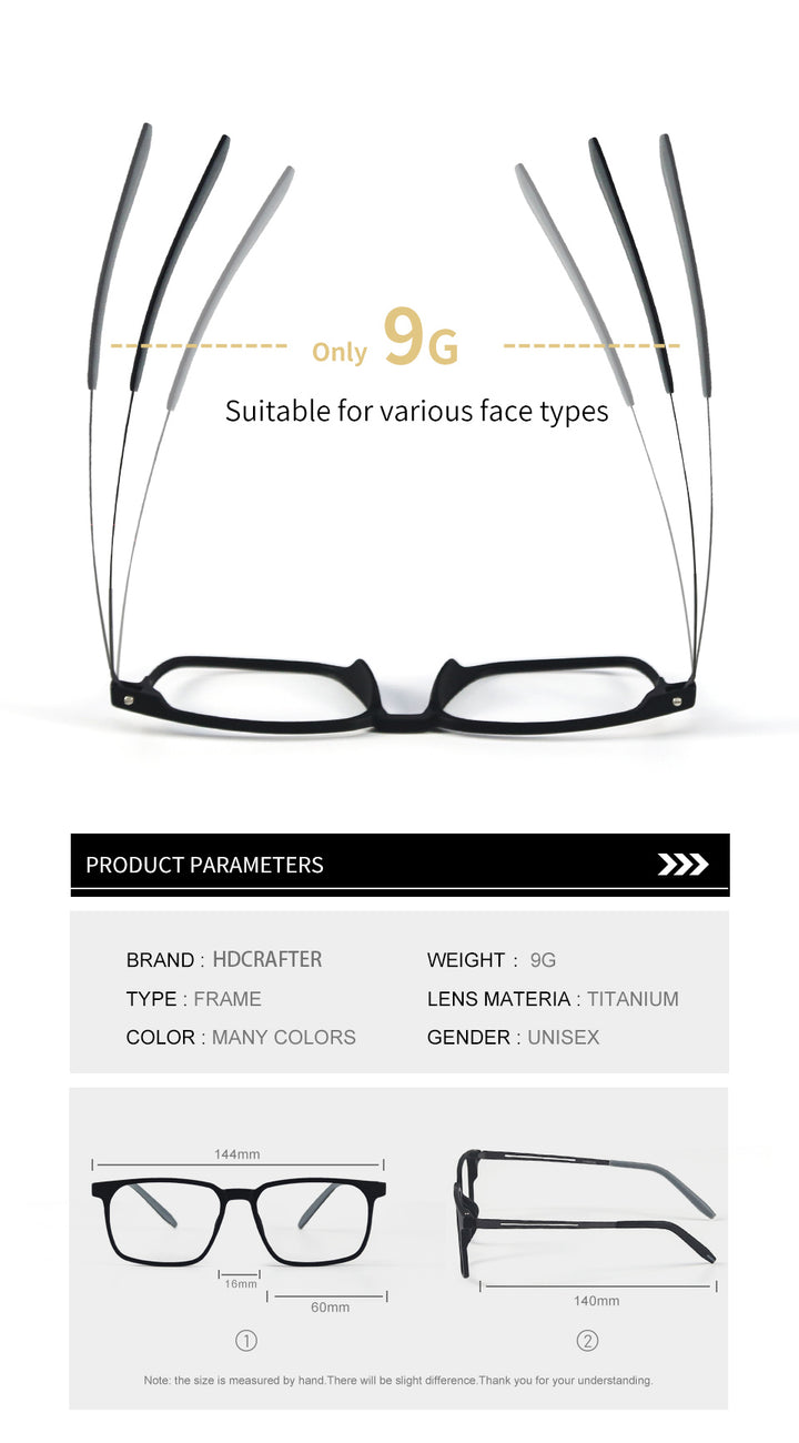 Hdcrafter Men's Full Rim Square Tr 90 Titanium Frame Eyeglasses 1601 Full Rim Hdcrafter Eyeglasses