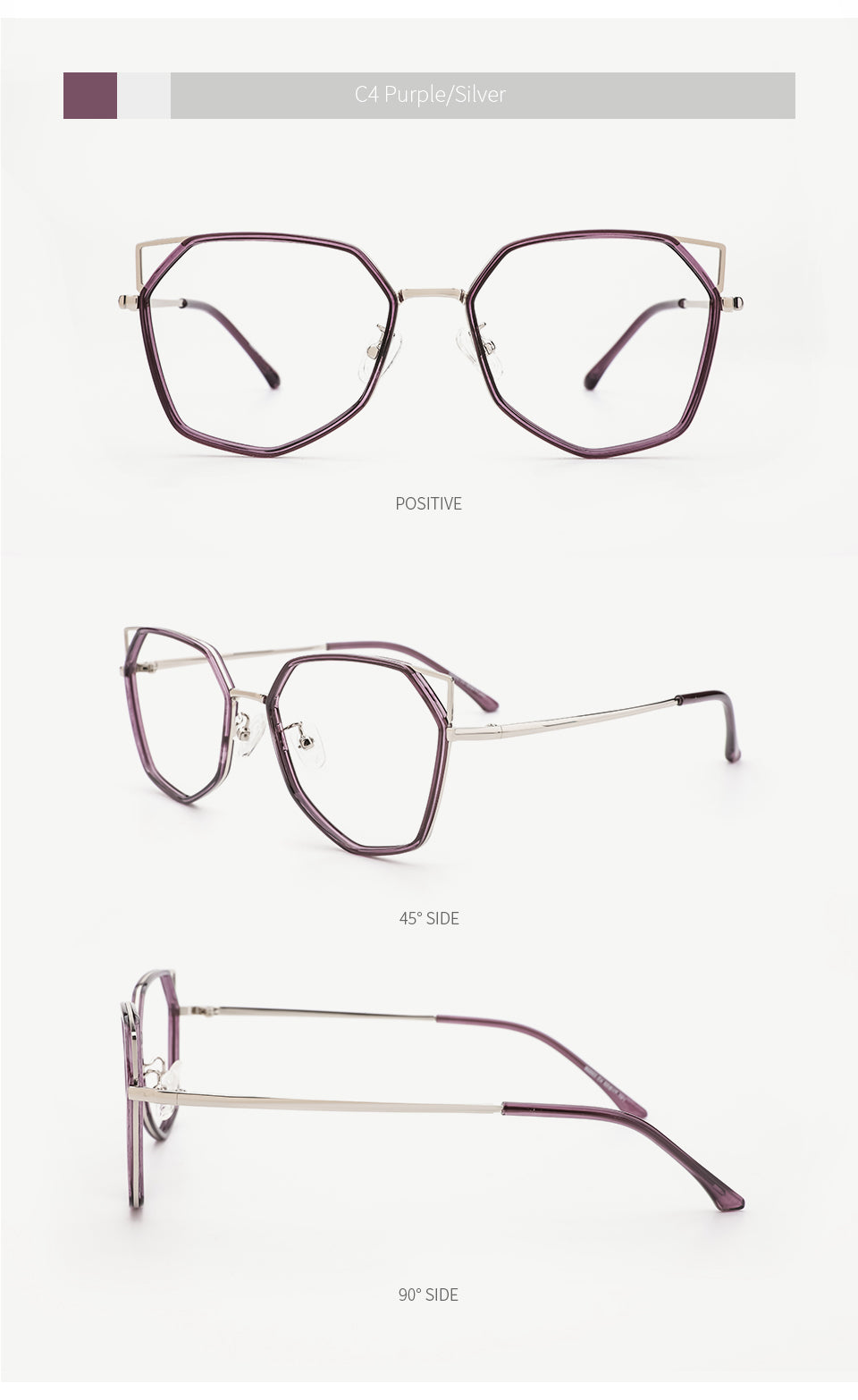 Kansept Women's Full Rim Polygonal Cat Ear Alloy Acetate Frame Eyeglasses 90053 Full Rim Kansept