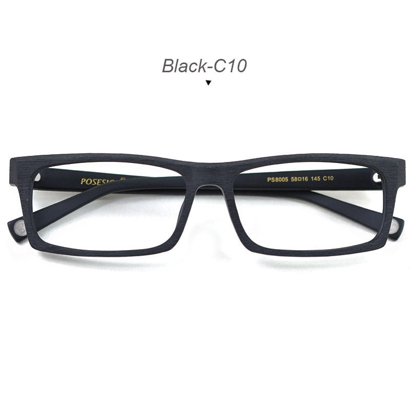 Hdcrafter Men's Full Rim Rectangle Wood Frame Eyeglasses Ps8005 Full Rim Hdcrafter Eyeglasses Black-C10