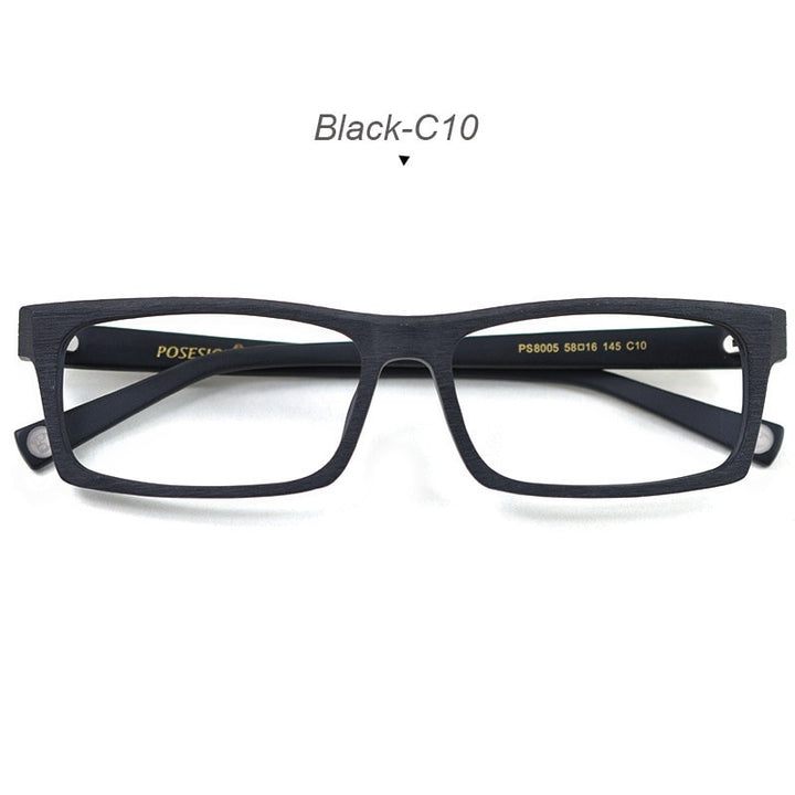 Hdcrafter Men's Full Rim Rectangle Wood Frame Eyeglasses Ps8005 Full Rim Hdcrafter Eyeglasses Black-C10
