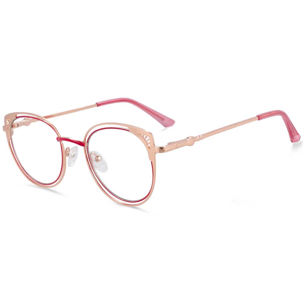 CCspace Women's Full Rim Round Cat Eye Alloy Frame Eyeglasses 54081 Full Rim CCspace China Red
