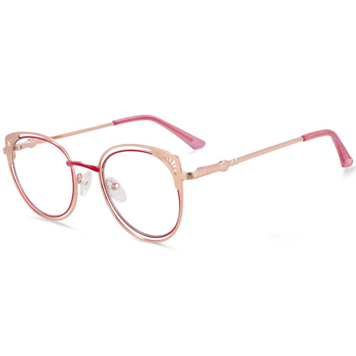 CCspace Women's Full Rim Round Cat Eye Alloy Frame Eyeglasses 54081 Full Rim CCspace China Red