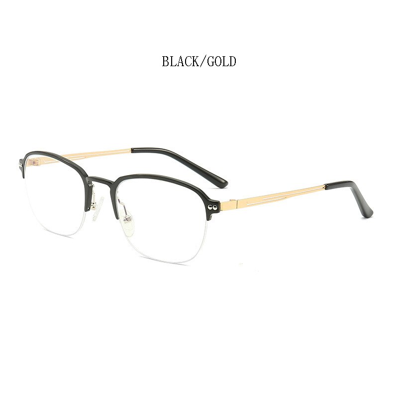 Hdcrafter Unisex Semi Rim Square Titanium Frame Eyeglasses 6097 Semi Rim Hdcrafter Eyeglasses Black-Gold
