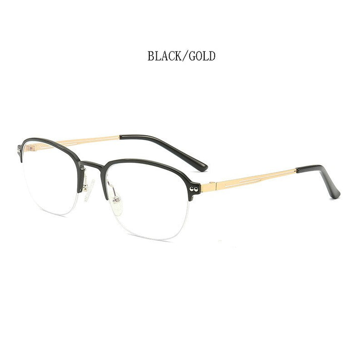 Hdcrafter Unisex Semi Rim Square Titanium Frame Eyeglasses 6097 Semi Rim Hdcrafter Eyeglasses Black-Gold