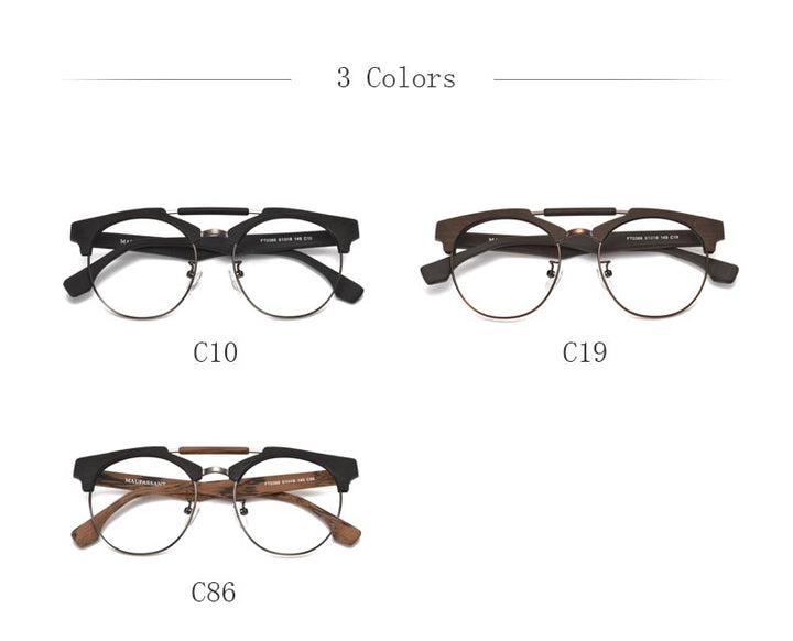 Hdcrafter Unisex Full Rim Round Wood Alloy Double Bridge Frame Eyeglasses Ft0366 Full Rim Hdcrafter Eyeglasses