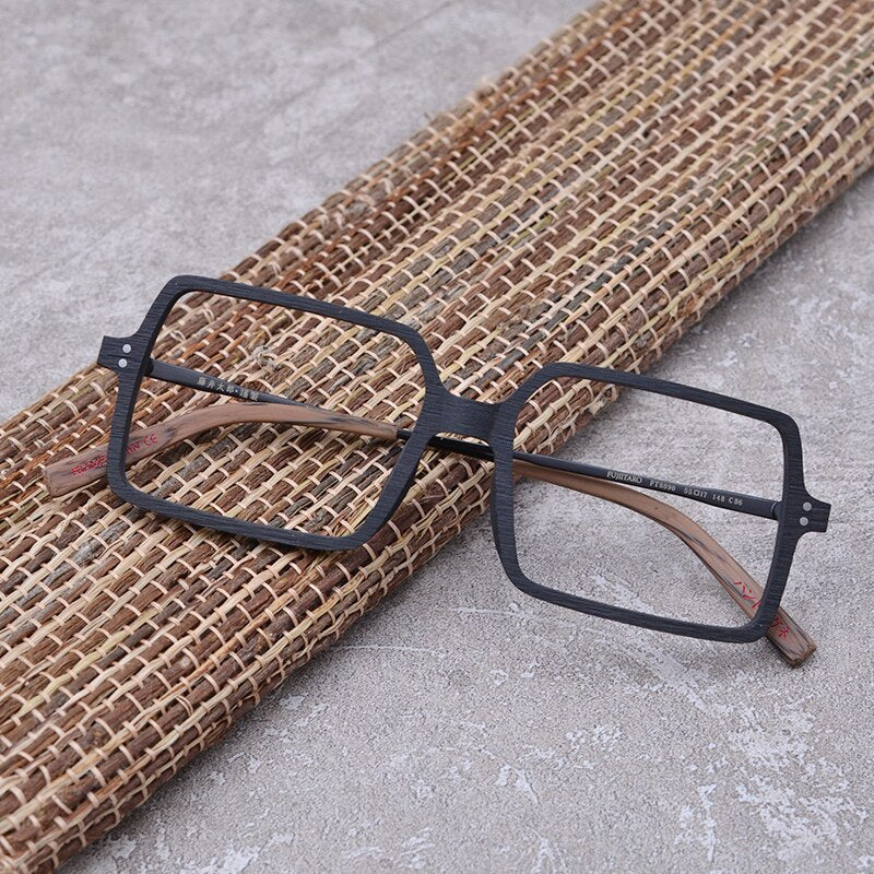 Hdcrafter Unisex Full Rim Oversized Square Wood Frame Eyeglasses Ft8890 Full Rim Hdcrafter Eyeglasses
